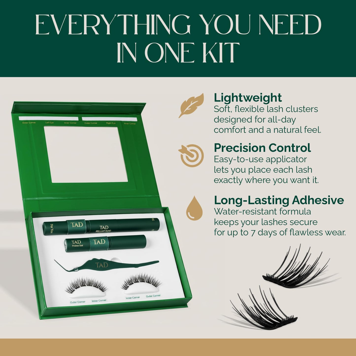 TAD Beauty Bliss Lash Clusters Kit - Wispy Lash Clusters Airy 8-14 mm C Curl DIY Lash Extension Kit Eyelash Clusters False Eyelashes Individual Lashes Natural Look Lash Kit- Bond, Seal, Tweezer (Mini)