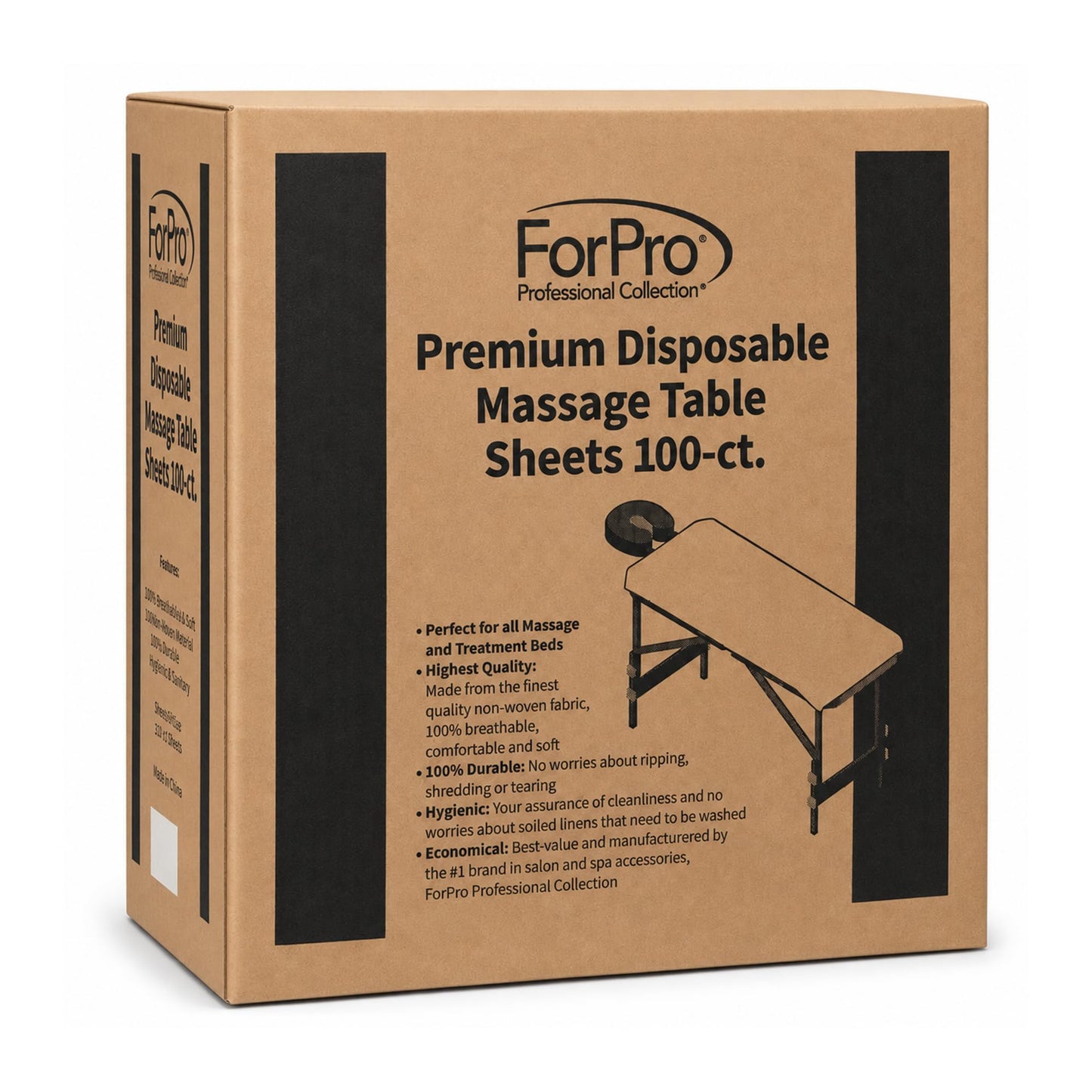 ForPro Premium Disposable Massage Table Sheets, 100 Pcs Non-Woven Fabric, 100% Breathable, Soft, Hygienic, 31" x 71", White