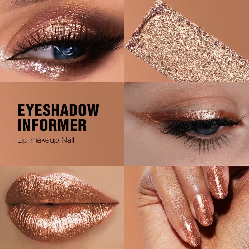 Afflano Shimmery Nude Brown Eyeshadow Highly Pigmented, Sparkle Intense Color Brown Glitter Eyeshadow Palette Single, Long Lasting, Blendable, Daily Wear, Neutral Metallic Glitter Eyes Look, 5H