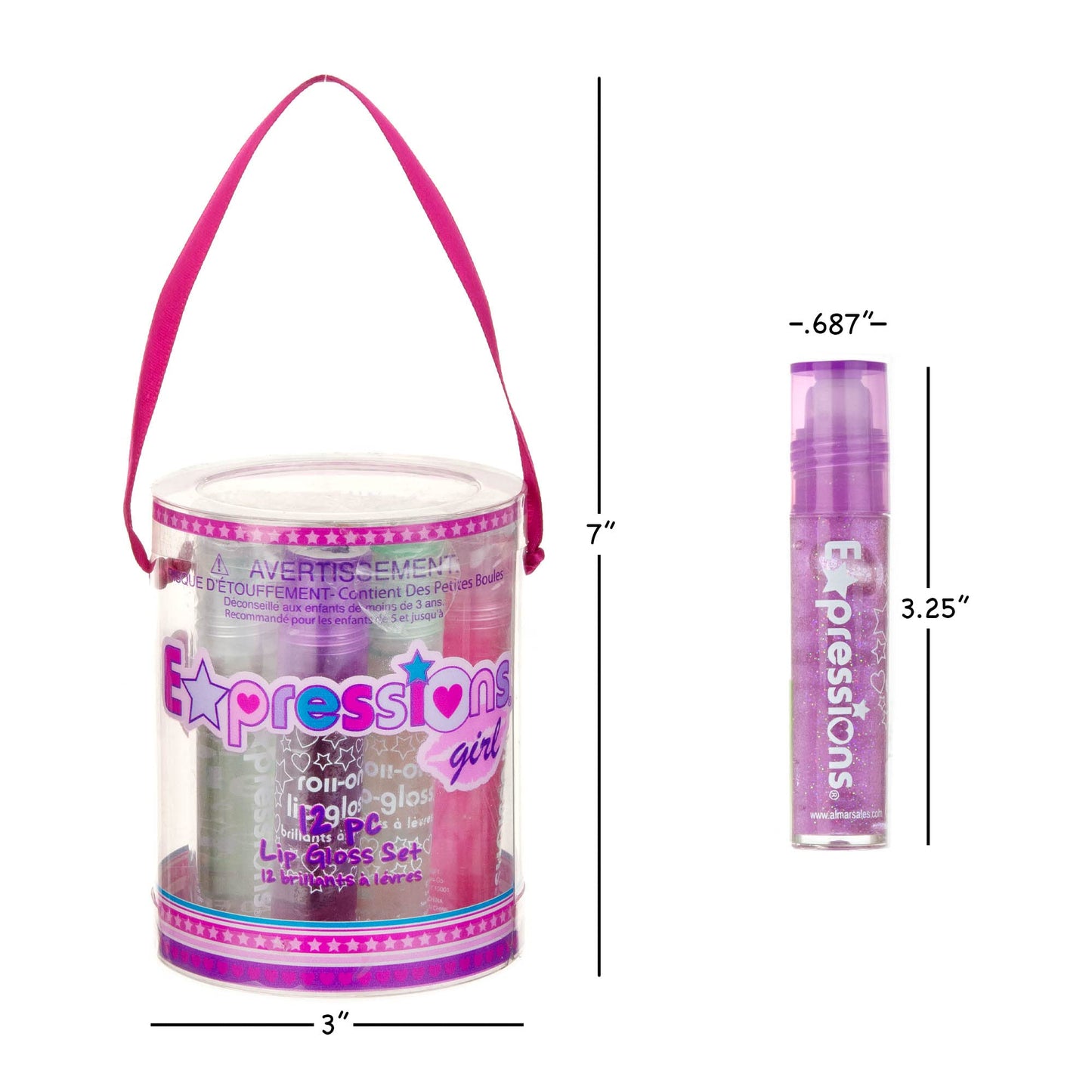12pc Roll On Lip Gloss Set with Carrying Case, 12-Piece Glossy Girls & Kids