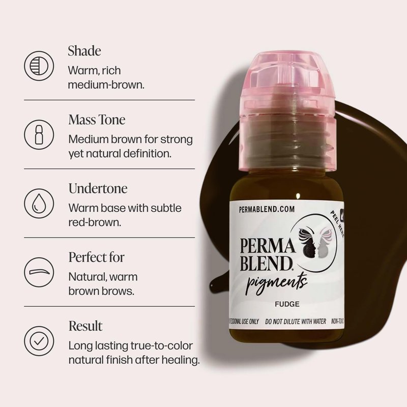 Perma Blend - Fudge - Microblading Ink for Permanent Eyeliner - Professional Tattoo Ink - Cool Medium/Dark Brown Tattoo Ink Makeup - Vegan (0.5 oz)
