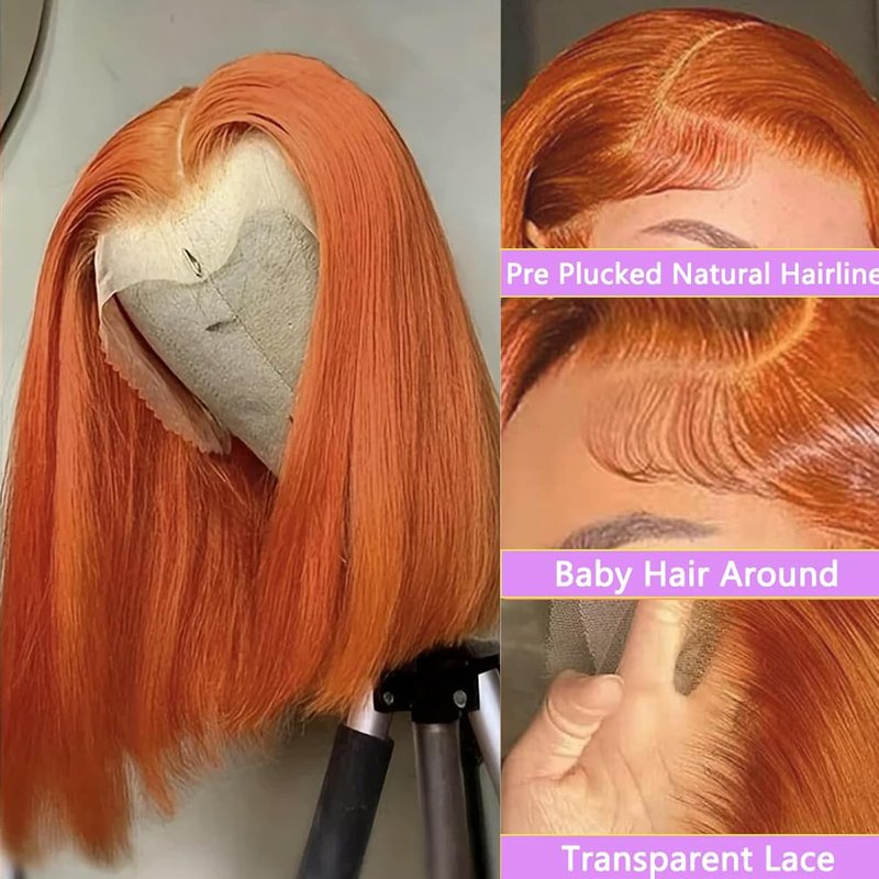 Ginger Orange Lace Front Wig - Human Hair 13x4 Pre-Plucked Bob | 150 Density, Glueless Style for Black Women