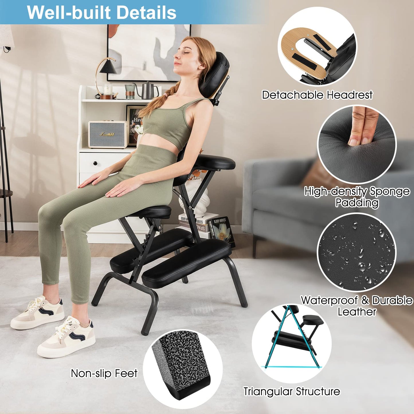 Giantex Portable Light Weight Massage Chair Travel Massage Tattoo Spa Chair w/Carrying Bag (White)