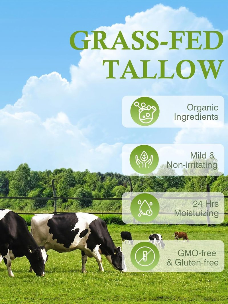 Beef Tallow Moisturizer - Nourishing Whipped Face Cream for Dry Skin | Unscented, 3-Pack