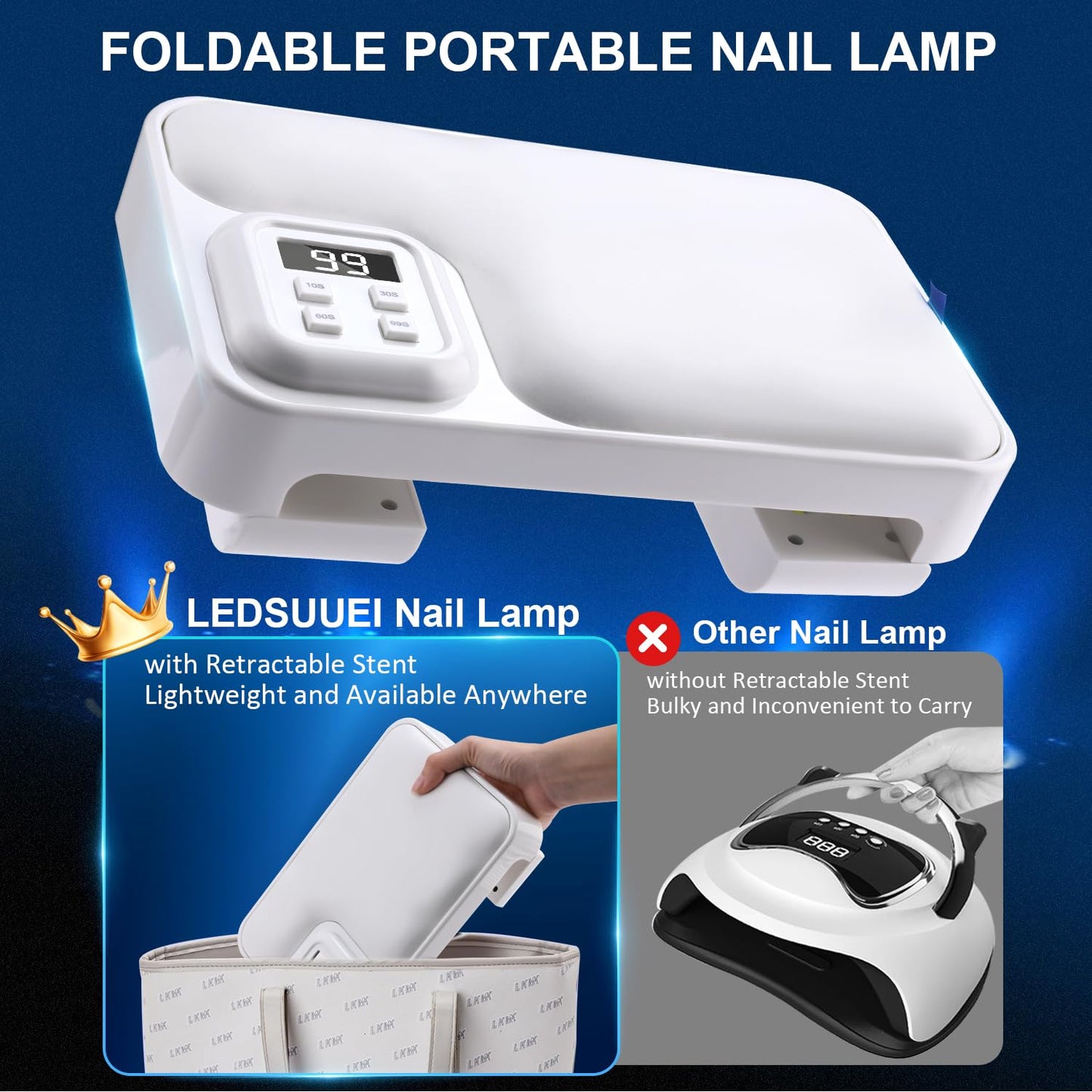 LEDSUUEI 200W UV Nail Lamp -【Foldable】UV Lamps for Gel Nails /4 Timer Setting/Auto Sensor, Professional LED Nail Lamp 5S Fast Drying UV Light for Gel Nails Polish - Pillow and Built-in Storage Shelve