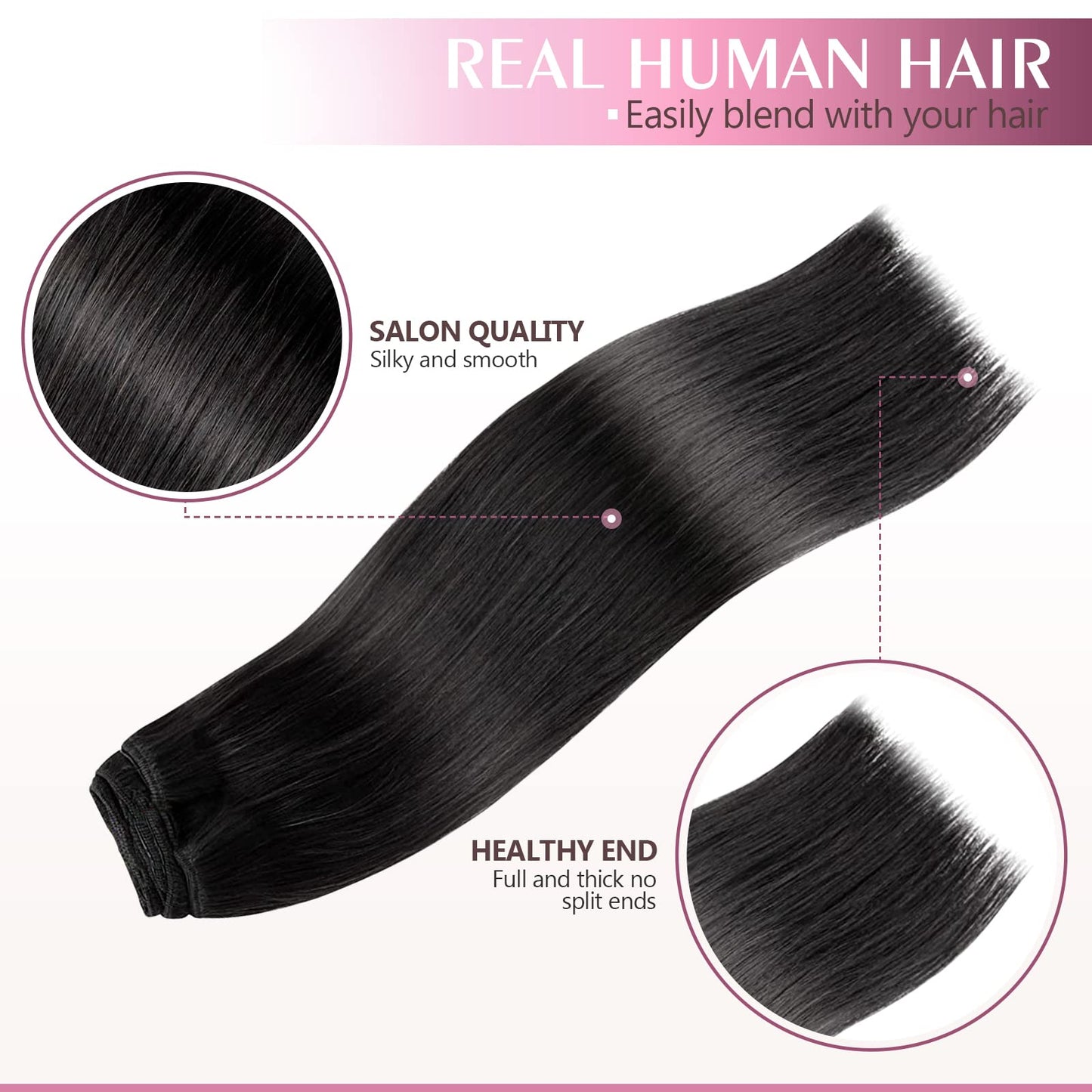 Fimislosion Real Hair Extensions Clip in Human Hair, Seamless Clip in Hair Extensions Real Human Hair, 14 Inch Clip ins extensions for women, Natural Black 120G 7Pcs