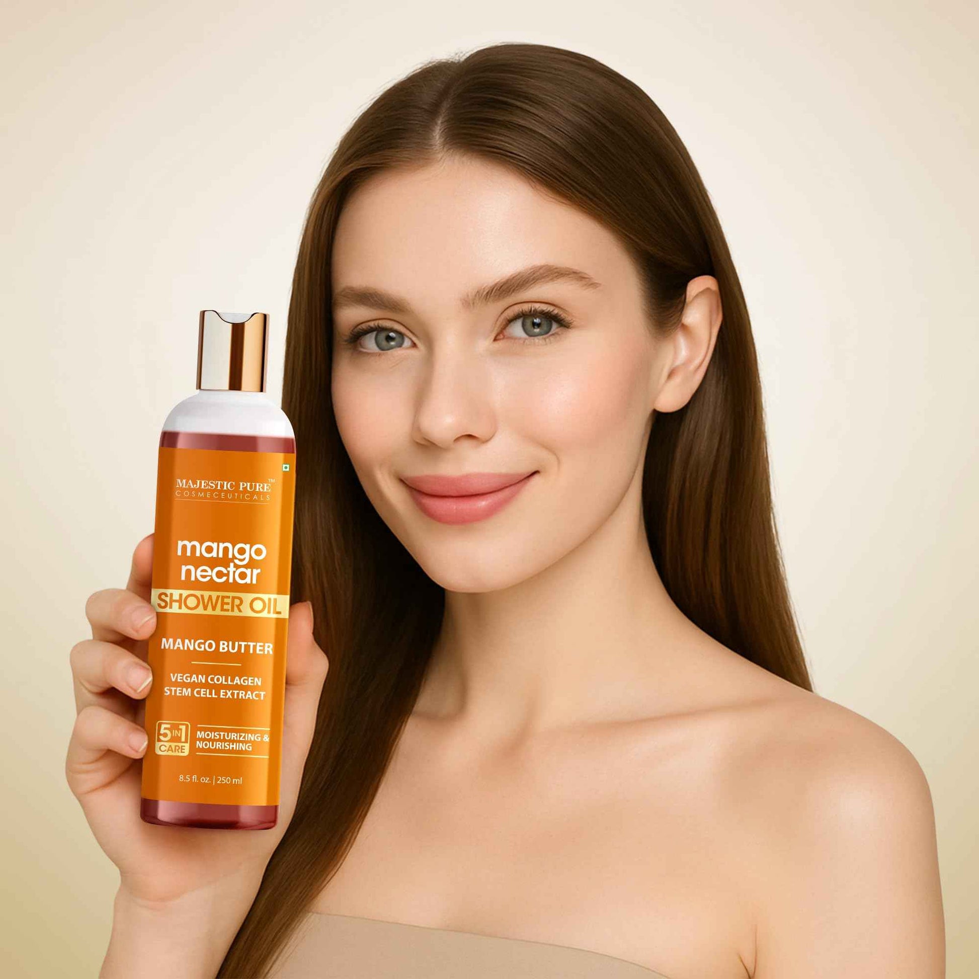 Majestic Pure Mango Nectar Shower Oil, Moisturizing with Mango Butter and Vegan Collagen, 8.5 fl oz