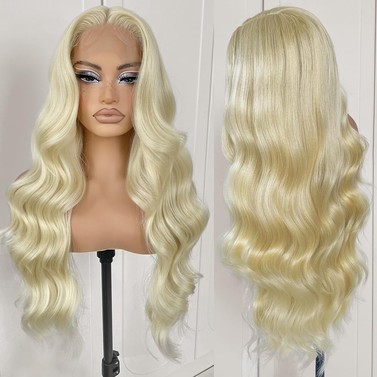 MITIMES 613 Glueless HD Lace Front Wig Pre Plucked Blonde Transparent Lace Frontal Wig Synthetic Long Body Wave Lace Front Wig With Natural Hairline
