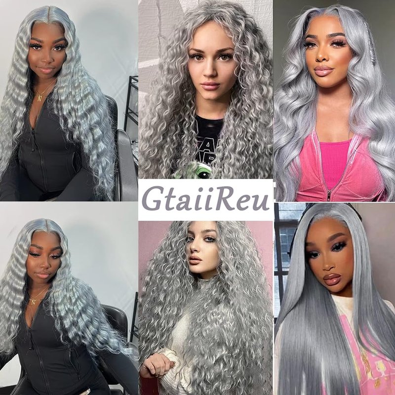 Grey Bundles Human Hair Deep Wave Bundles 24 26 28 Inch Gray Deep Wave Bundles Human Hair Extensions Double Weft Unprocessed Brazilian Virgin Hair 3 Bundles 50 Grams Per Bundle