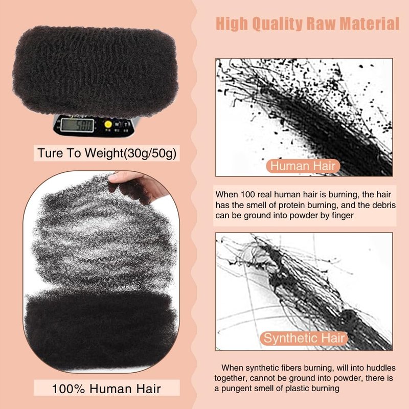 Afro Kinkys Bulk 100% Human Hair For Twist Dreadlock Extensions Afro Kinky Curly Human Braiding Hair For Repair Crochet Dreads Loc Twist Braids (#1B, 12Inch-50Gram)
