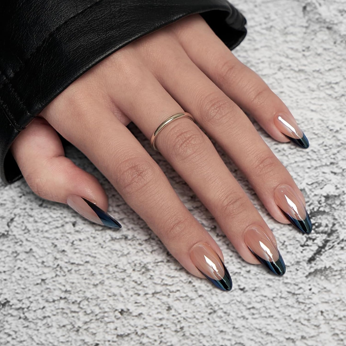 Press On Nails - Black Swan Design with Elegant Black French Tips | Stylish Nail Art Set