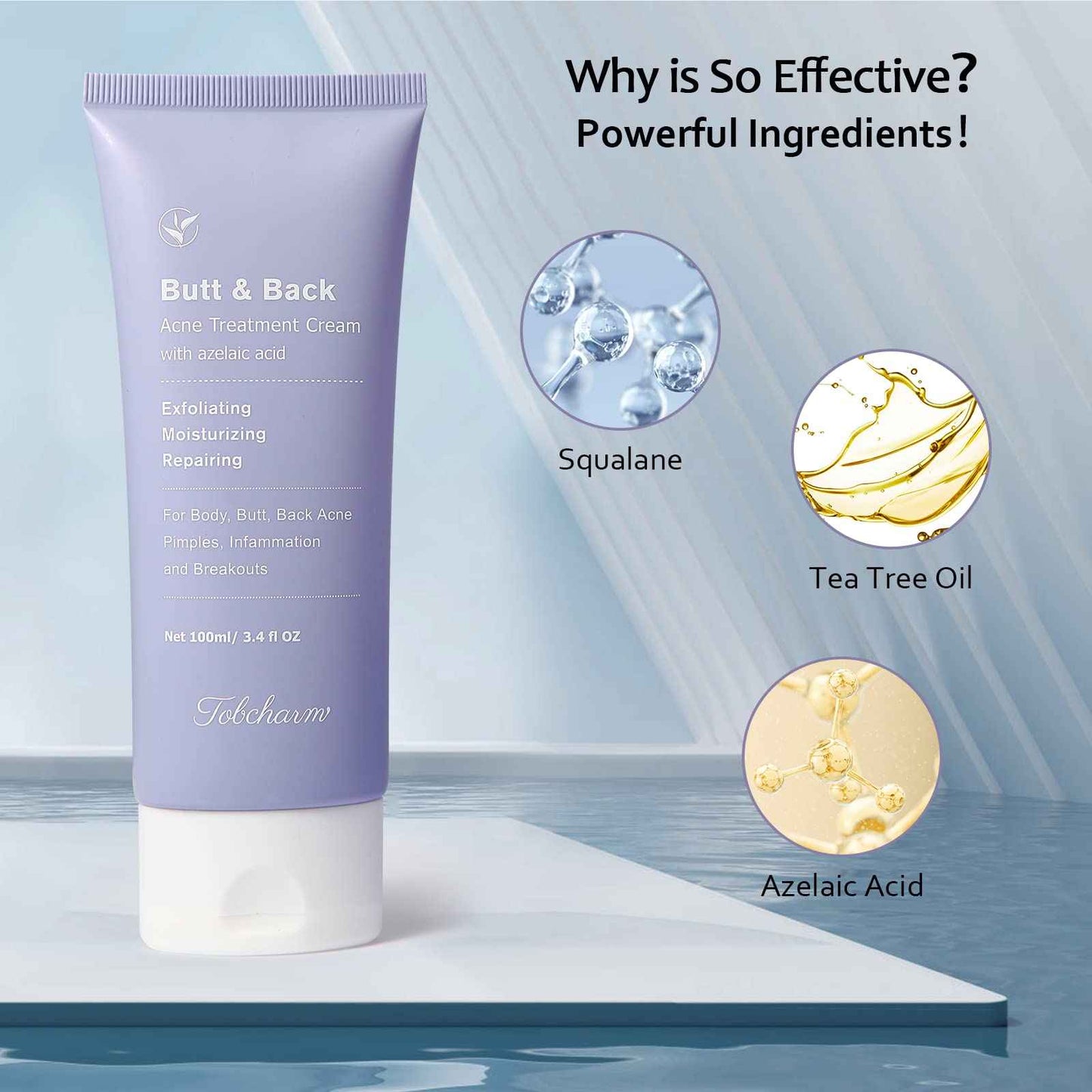 Butt Acne Clearing Treatment, Maximum Strength Body Cream for Back, Buttocks, Thigh & Chest Acne Removal, Skin Clearing Lotion for Men & Women, Foaming Cleanser for Bacne & Cystic Acne