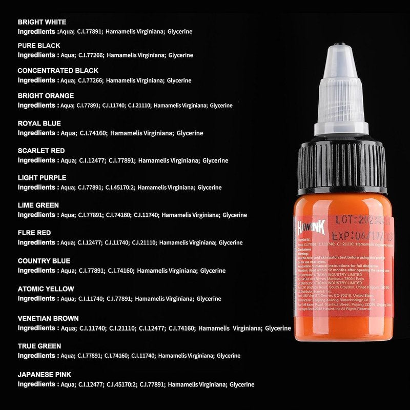 Hawink Tattoo Ink Set - 14 Vibrant Colors | 1/2 oz (15ml) Pigment Kit for Professional Use