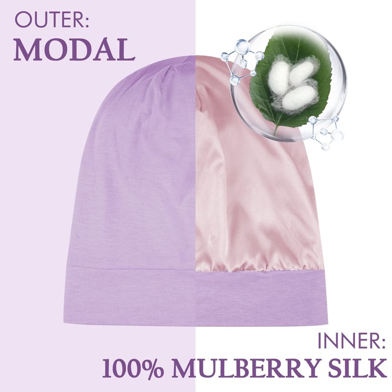 OLESILK Silk Baby Bonnet 6-12 Months: Modal Fabric, Mulberry Silk Lining,Anti-Frizz for Curly Hair, Adjustable Fit Growing Toddler Light Purple
