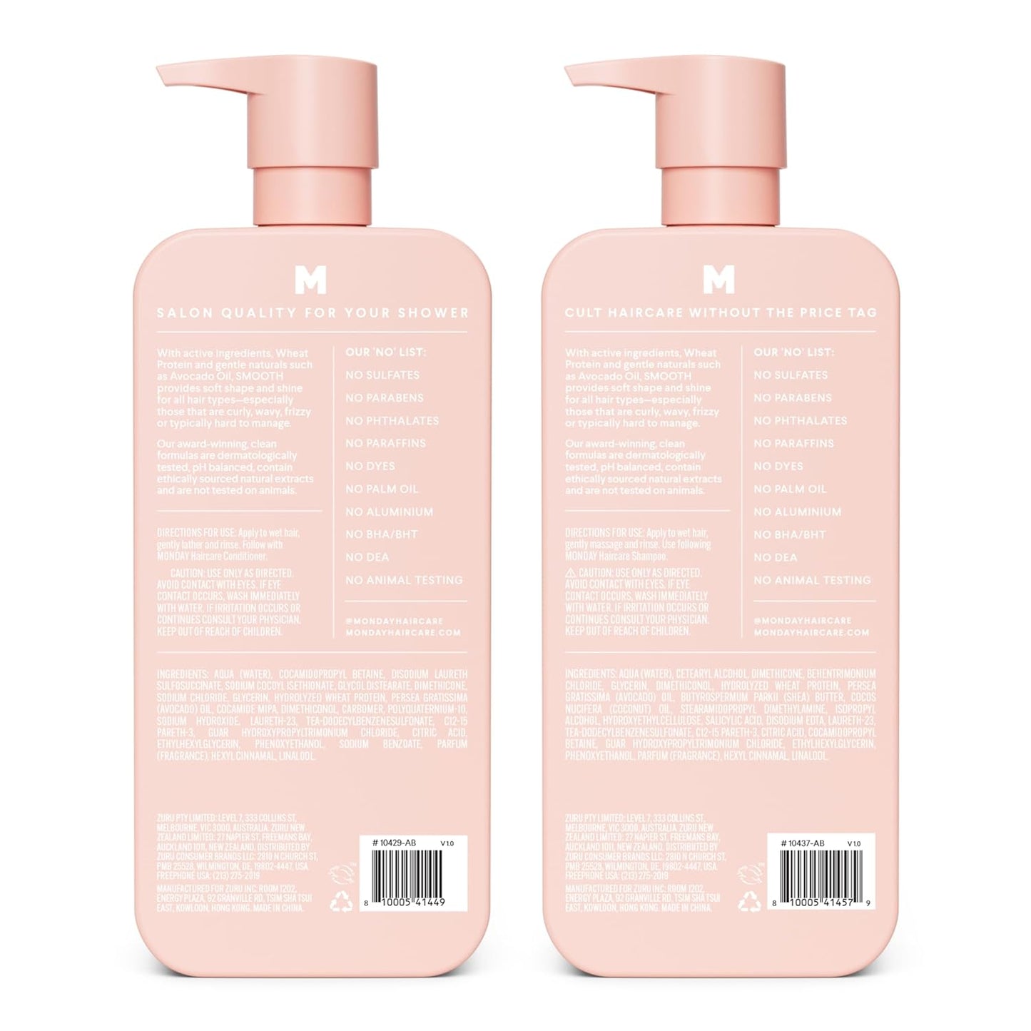 Smooth Shampoo & Conditioner Set for Frizzy, Curly Hair - 27 oz Each | Coconut Oil & Shea Butter, Pink