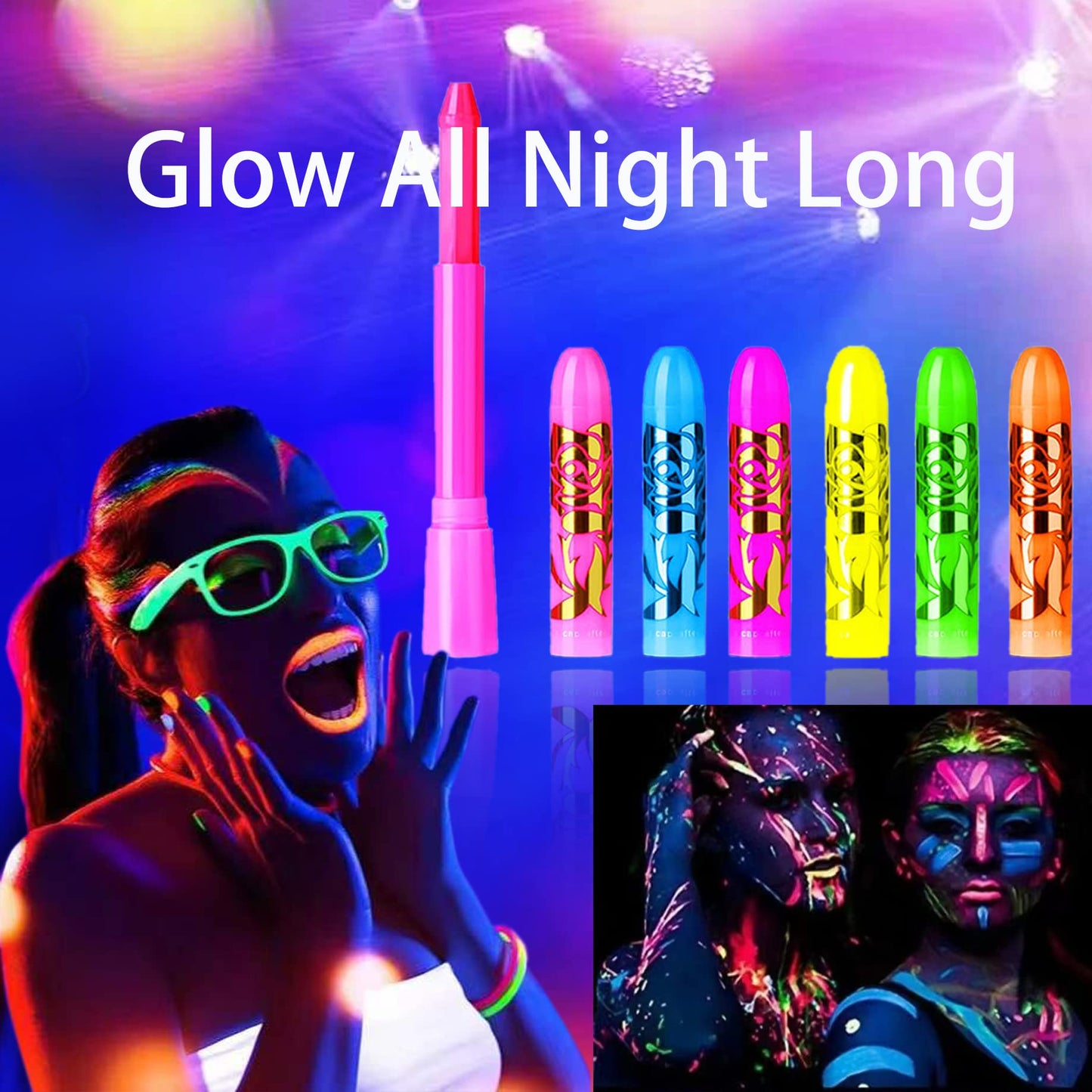 10 Color Glow in The UV Black Light Face Body Paint for Adult, Blacklight Glow Sticks Makeup Neon Face Painting Kits for Halloween Glow Party Supplies