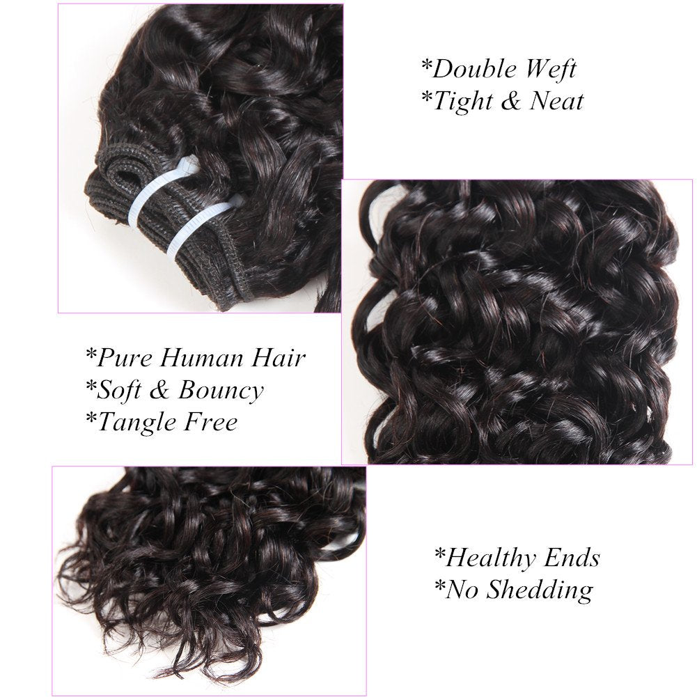 YAMI 8a Brazilian Water Wave Bundles, Short Wet and Wavy Human Hair Bundles for Black Women, Brazilian Curly Weave 4 Pcs 100% Unprocessed Ocean Wave Hair Extensions (8 8 8 8, 200g)
