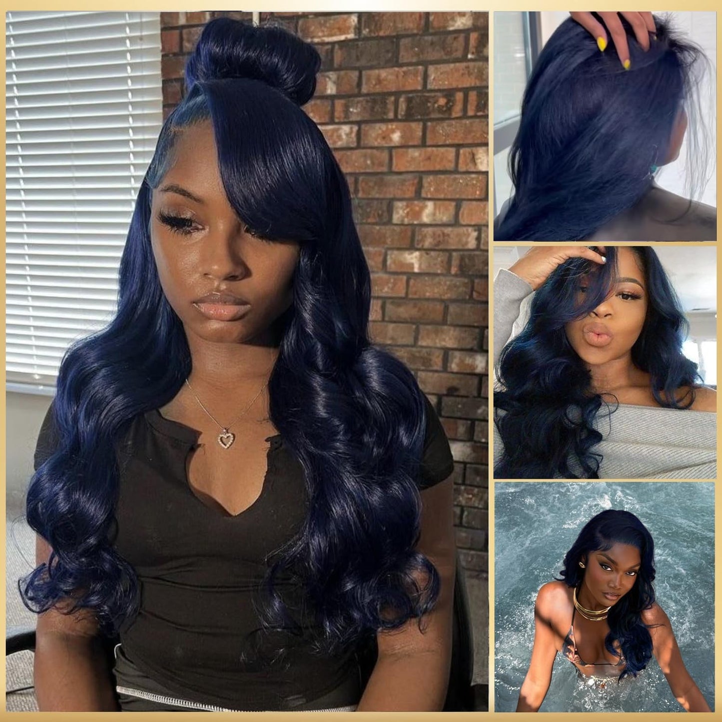 Syrenlore Dark Blue Human Hair Bundles, 12A 100% Brazilian Virgin Hair Body Wave Bule Colored Quick Weave Sew In Single Bundle 13 Inch