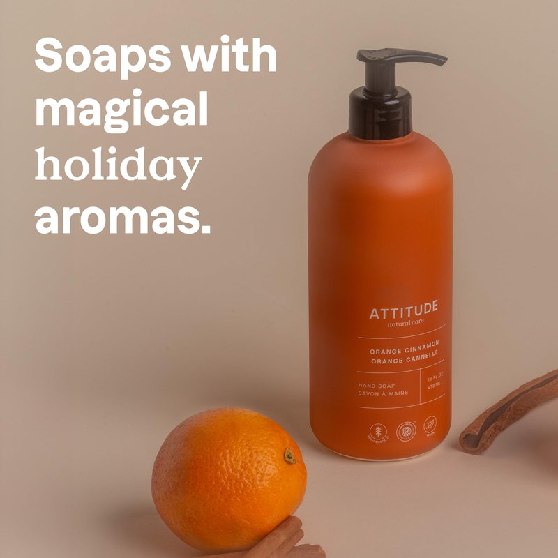 ATTITUDE Limited Edition Liquid Hand Soap, EWG Verified, Plant and Mineral-Based, Vegan Personal Care Products, Orange Cinnamon, 16 Fl Oz (Pack of 3)