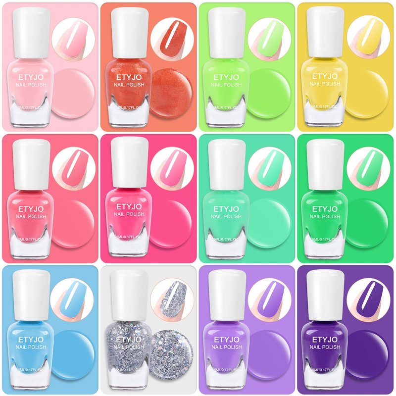 ETYJO Kids Nail Polish Set - Nail Polish for Girls Ages 3-12 | 12 Rainbow Colors | Non-toxic, Water-based, Low Odor | Peel-off, Quick Dry | Children Nail Polishs Kit for Teens, Children, and Toddlers