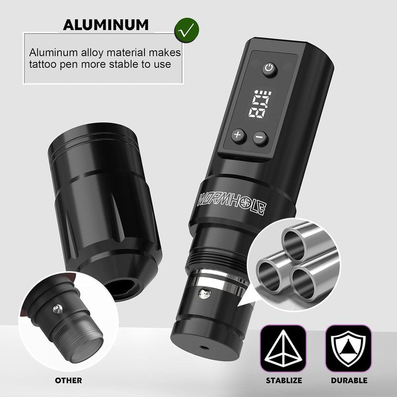 Wormhole Tattoo Kit for Beginners - Wireless Tattoo Gun, 1300mAh Cordless Pen Machine for Lining & Shading | Complete Supplies for Home Practice & Travel