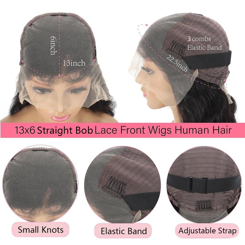 Short Bob Wig Human Hair Straight Wigs for Black Women 13x6 Lace Front Wigs Human Hair 180% Density Brazilian Bob Human Hair Wigs for Beginner Side Part (Natural Color 13x6 Straight Bob, 8 Inch)