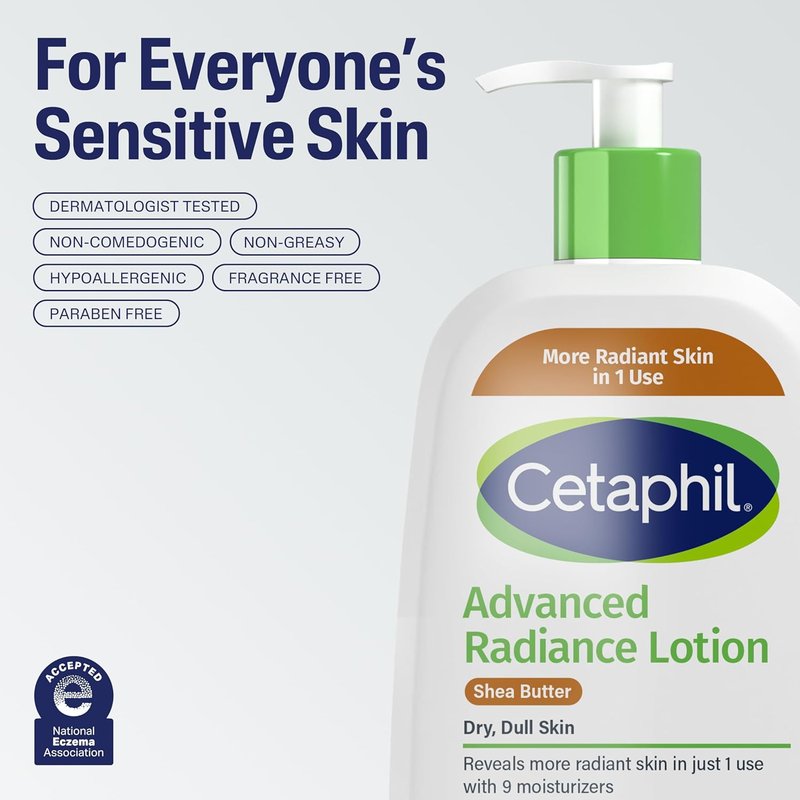 Cetaphil Body Lotion - Advanced Radiance with Shea Butter | 8 oz, Fragrance-Free, Hypoallergenic, 3-Pack for Dry Skin