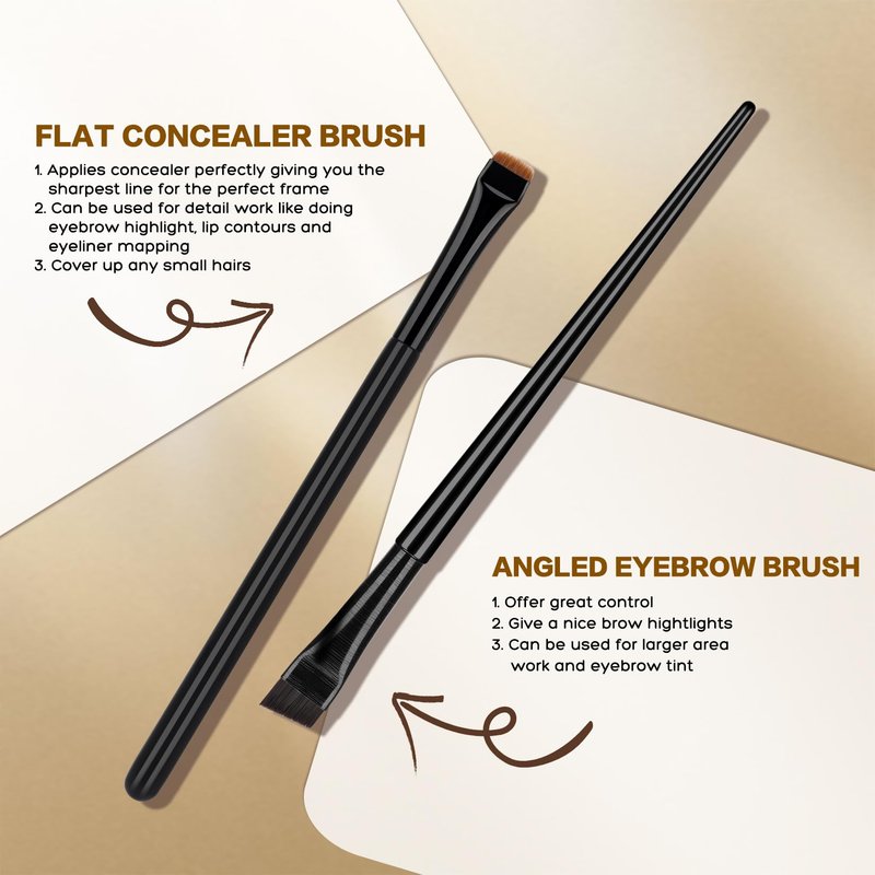 QUEEJOY Eyebrow Brush Set - 2Pcs Angled and 2Pcs Flat Concealer Brush, Precise Brow Brushes for Eyebrows, Ultra-Thin Eyebrow Tint Brush, Brocha Para Cejas for Brow Mapping