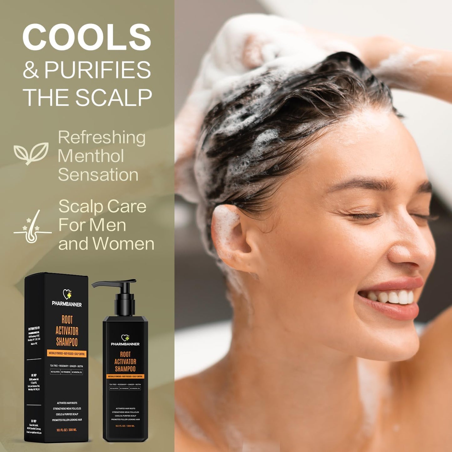 Root Activator Shampoo for Men: Hair Growth Shampoo for Thinning Hair - Natural Herbal Formula with Cooling Sensation -Hair Loss & Scalp Health