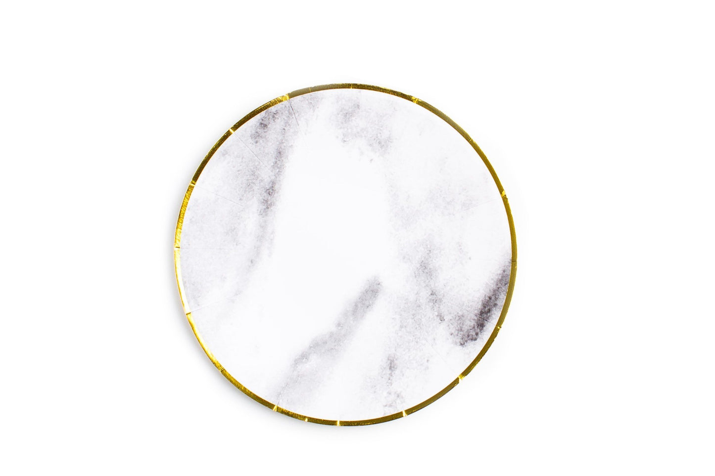 Sugar & Cloth 7 Inch round Dessert Paper Plate, Marble with Gold Edge, 24 Count