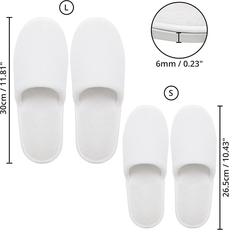 Disposable Spa Slippers - Fluffy Closed Toe Slippers with Drawstring Bags | Two Sizes (S, L) for Home, Travel, Weddings