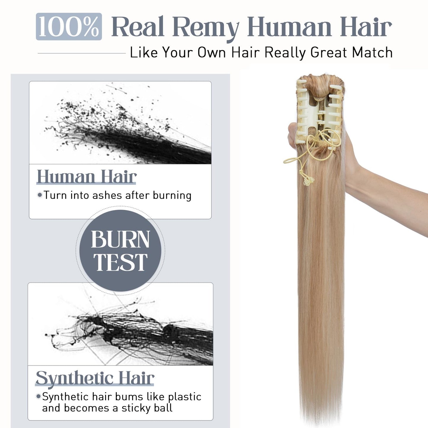 Rich Choices Ponytail Extension 100% Real Human Hair Wrap Around Remy Ponytail Extension for Women Clip In Long Pony tail Extensions Straight 13.5 Inch #18P613 Ash Blonde Highlighted Bleach Blonde