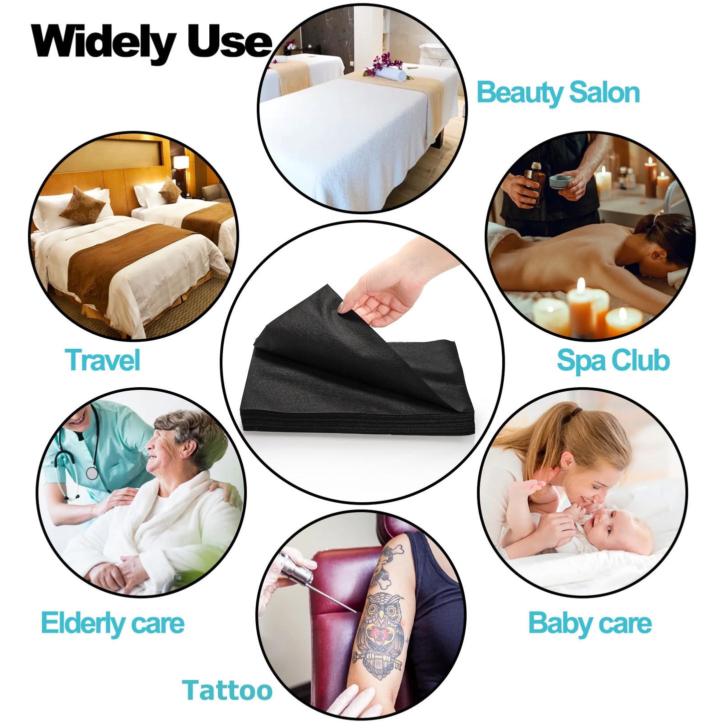 DEAYOU 40 PCS Disposable Massage Table Sheets, Non Woven Fabric Spa Bed Sheets, Breathable Lash Bed Cover for Tattoo, Beauty Salon, Hotels, Travel, Esthetician, 31" x 70", Black