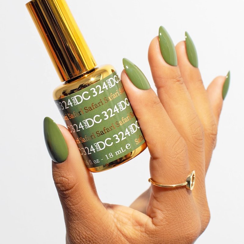 DND DC Gel Polish Set, Green Collection, UV/LED Gel Polish and Air Dry Nail Lacquer, Matching Chip-Free Polish Duo, 324 Safari, 0.5 Fl Oz