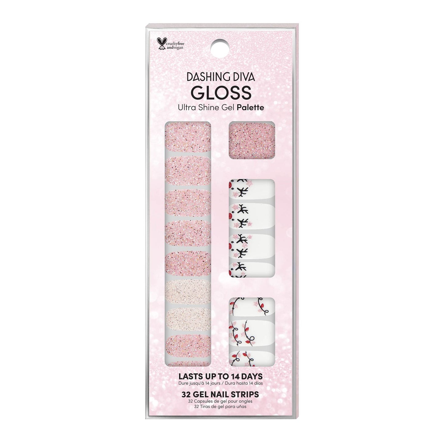 Dashing Diva Gloss Holiday Nail Strips - Light Show | UV Free, Chip Resistant, Long Lasting Gel Nail Stickers | Contains 32 Wraps, 1 Prep Pad, 1 File