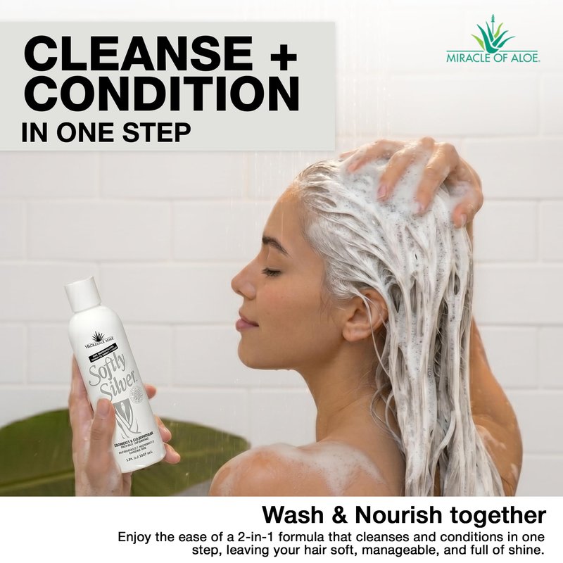 Softly Silver Shampoo Improved Conditioning formula for Gray Hair, 2 in 1 Purple Restorative Hair Wash for Mature Hair, Adds Luster, Bounce & Body, with Panthenol and 20% Pure UltraAloe