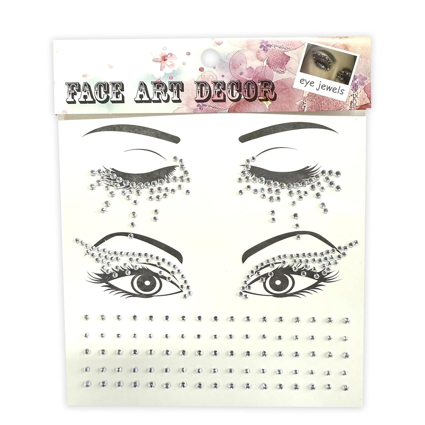 Winged Eyeliner Glam Face Gems - Crystal Eye Jewels Stick-On Tattoos | 3-Pack