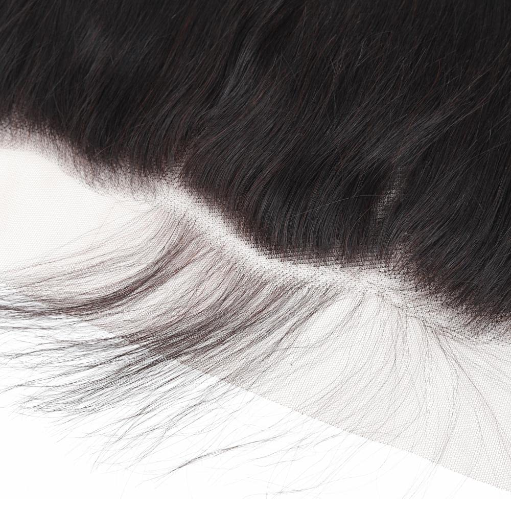13x4 Ear to Ear Transparent HD Lace Frontal Closure 12A Unprocessed Brazilian Virgin Human Hair 16 Inch Silky Straight Full Lace Frontal Closure Pre-Plucked Natural Black Color