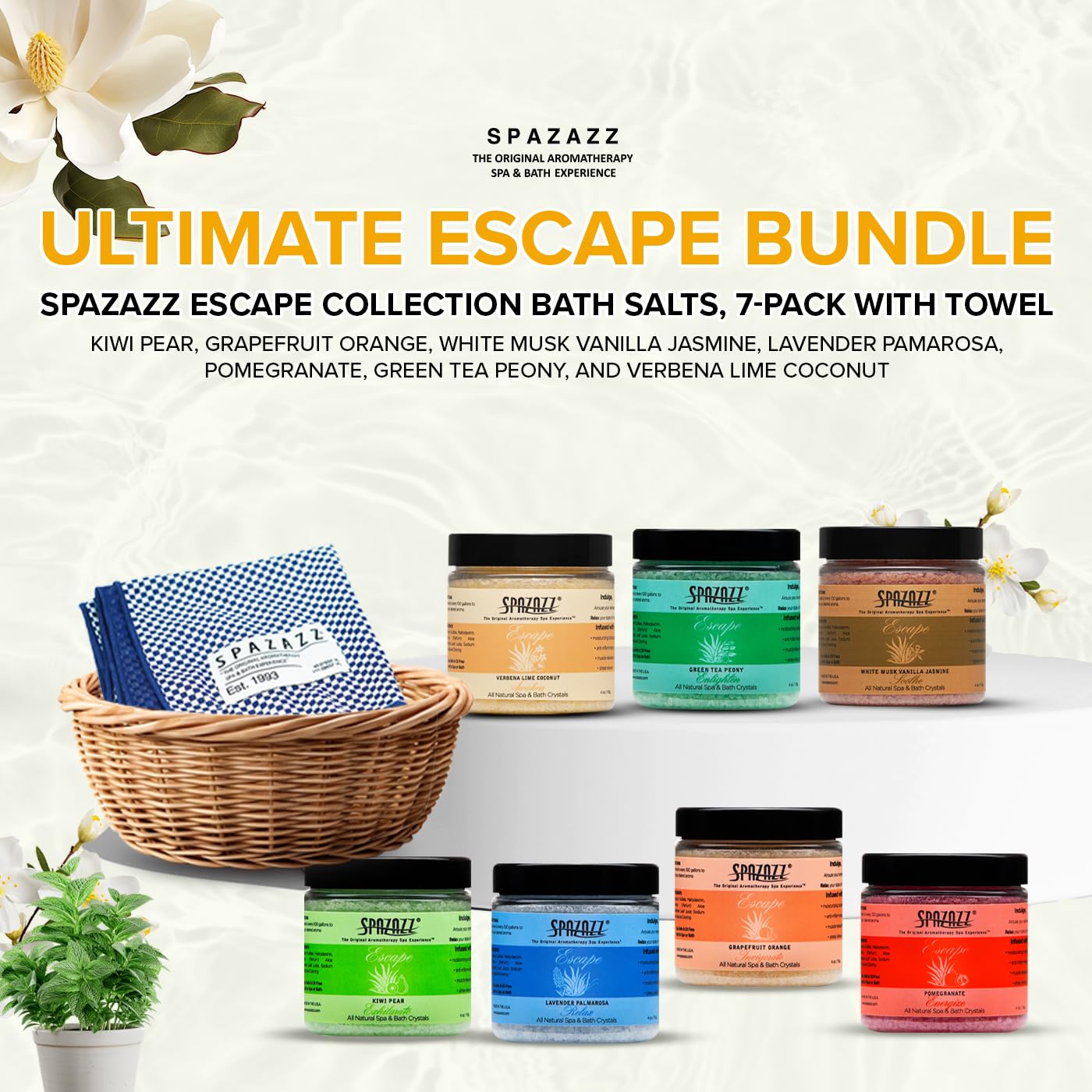 Aromatherapy Bath Salt Crystals - Spa & Hot Tub Sampler Set | 4 Oz | Lavender, Lime Coconut, Green Tea & More