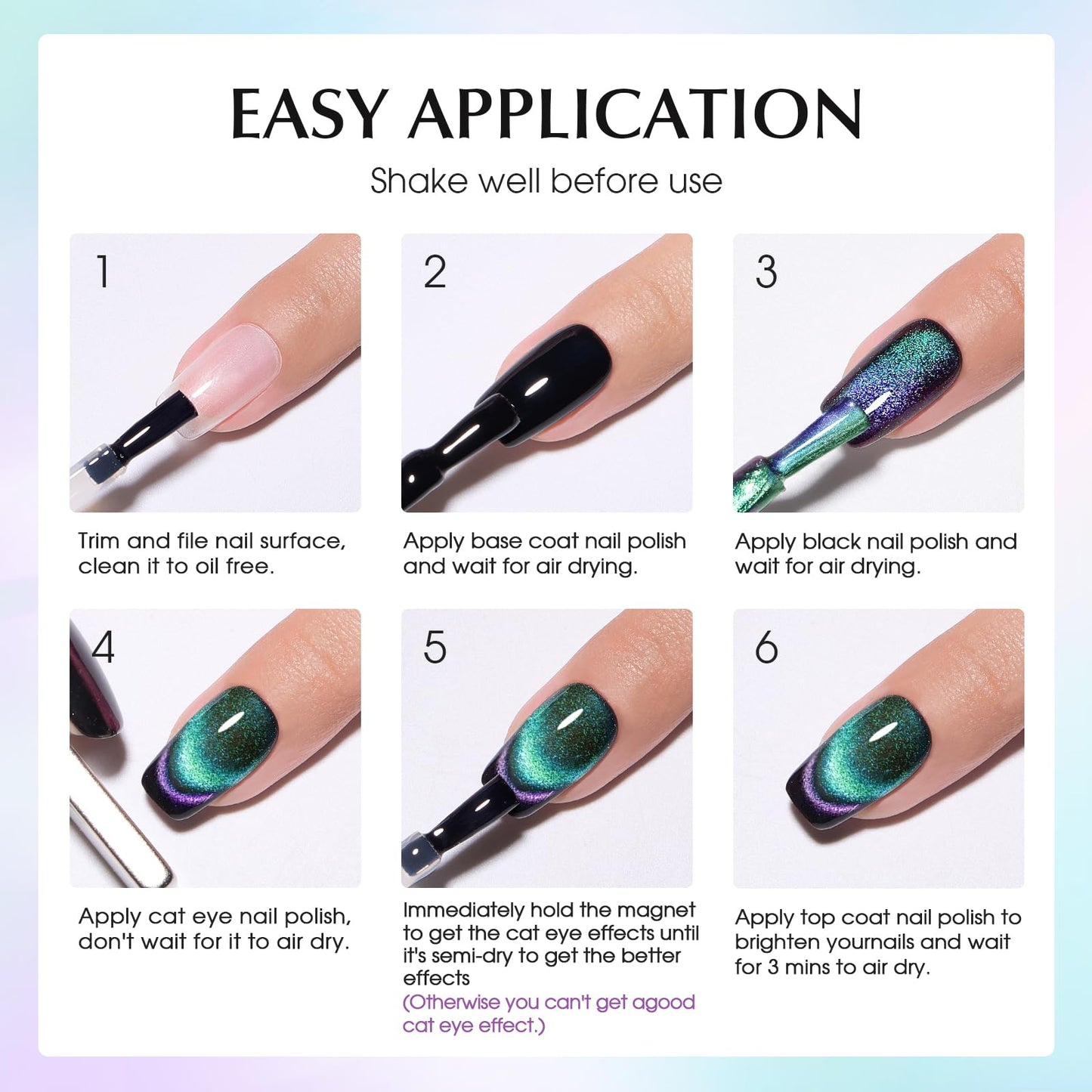 COSMOO Cat Eye Magnetic Nail Polish, Quick Dry Air Dry Fast-Drying Magnet Nail Lacquer for Manicure DIY Nail Art Supplies 15ml Gift for Women Girls 0.52 fl oz