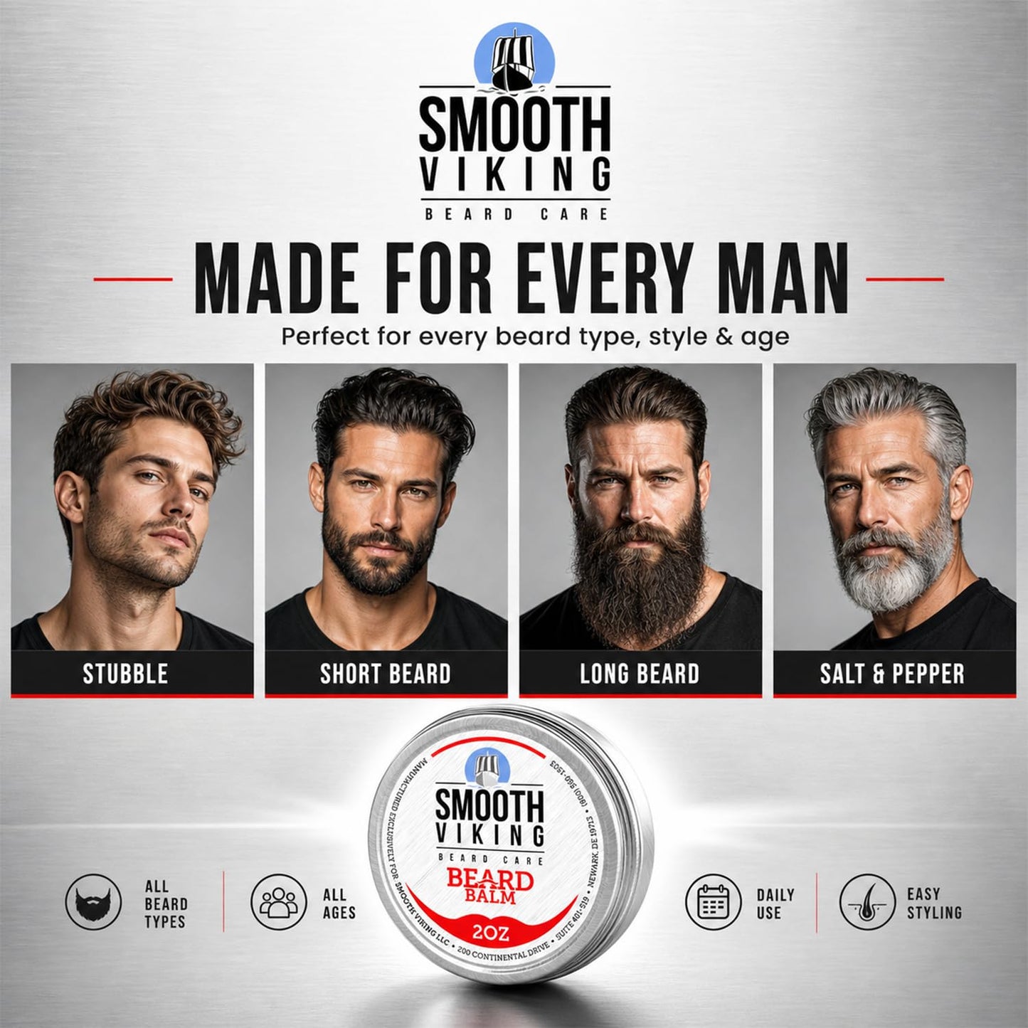 Smooth Viking Beard Styling Balm for Men - Strong Hold Formula with Essential Oils & Beeswax for Healthy Beard & Mustache Growth, 2oz