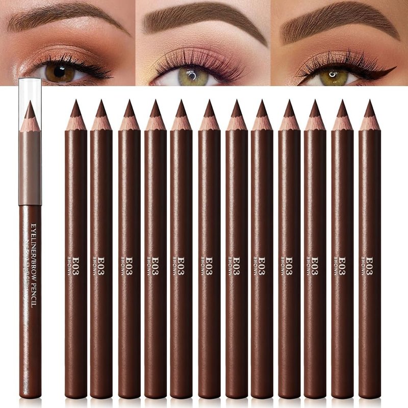 12Pcs Light Brown Eyebrow Pencils for Women, Wooden Hard-Core Eyebrow and Eyeliner Pencil, Long Lasting Waterproof and Sweat-Proof, Beginner Makeup Brow Pencil (Light Brown)