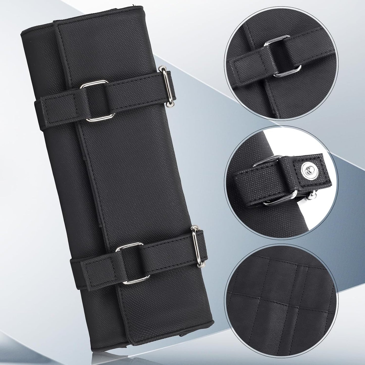 Salon Scissors Bag Roll-Up | 14 Pocket PU Grooming Scissors Holder for Hairdressers - Black