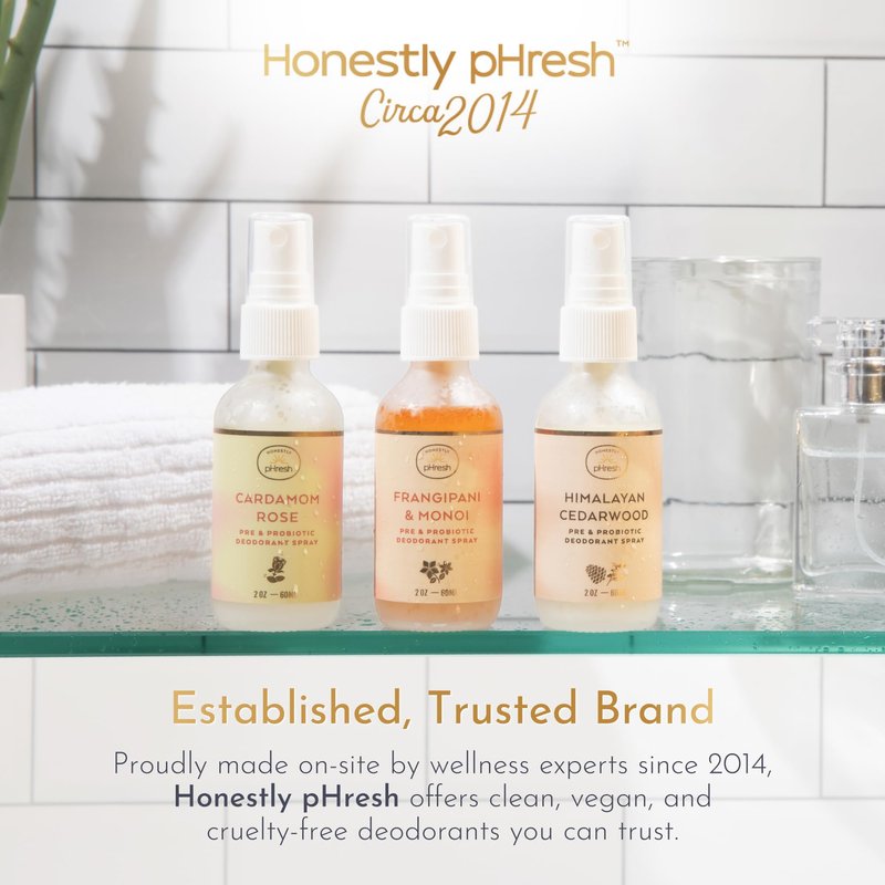 Honestly pHresh Pre & Probiotic Deodorant Spray for Women – Aluminum & Baking Soda Free Natural Deodorant Mist with 24-hour Odor Protection – Vegan, Made in USA - Frangipani and Monoi Scent, 2floz