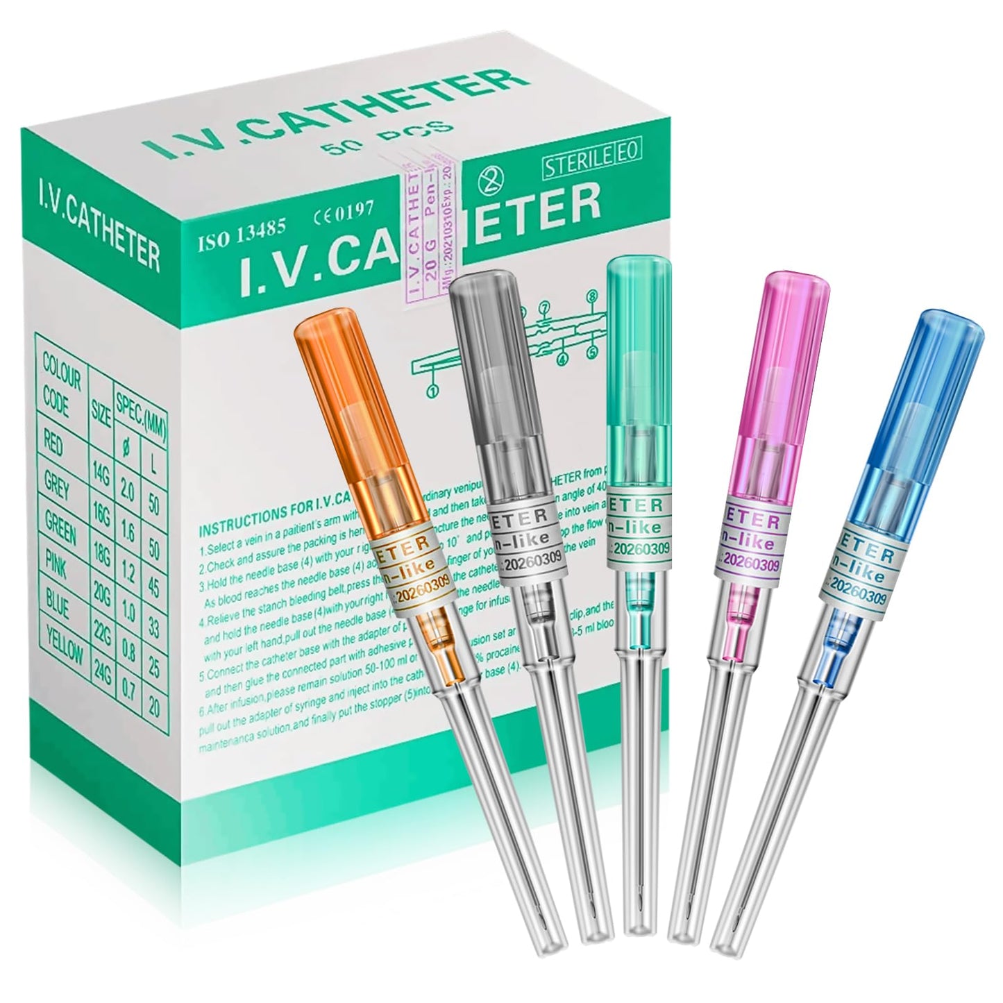 Jconly Catheter Piercing Needles - 50Pcs Catheters Needles for Ear, Nose, Lip, Tongue, Belly & Cartilage Piercing