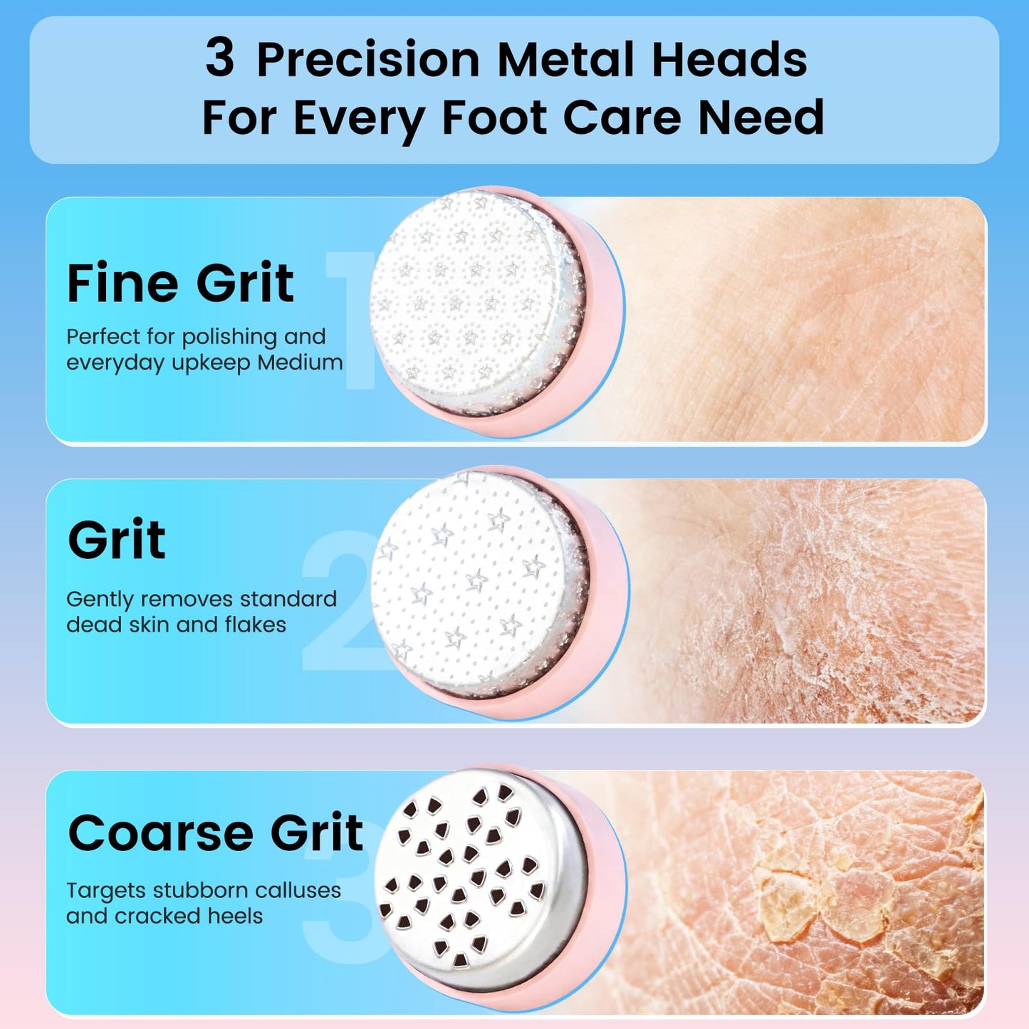 Wireless Electric Foot File - Callus Remover Tool for Feet, Rechargeable Pedicure Tool with 3 Replaceable Grinding Heads, Professional Adjustable Speed Foot Files for Dead Skin, Cracked Heels (Pink)