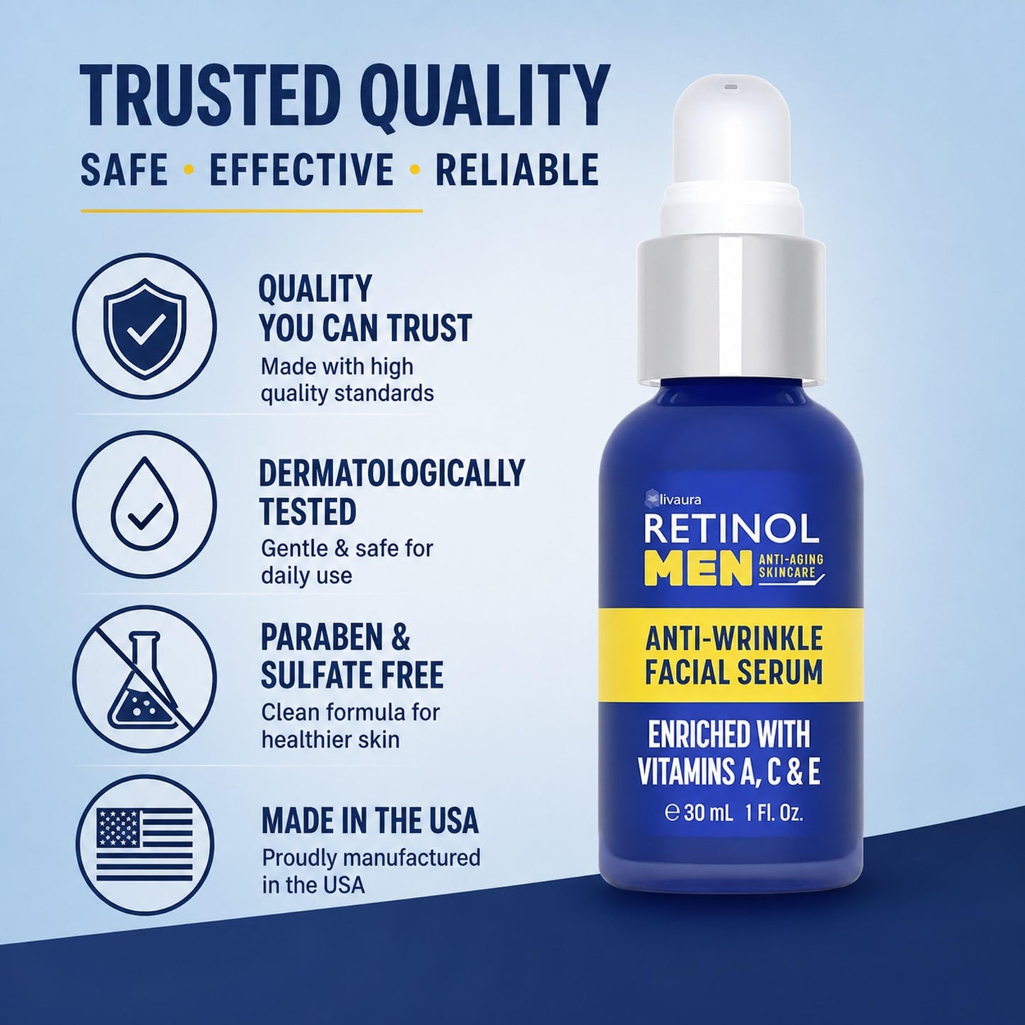 LIVAURA Retinol Men’s Face Serum – Anti Aging Serum for Face, Brightening Serums for Dark Spots & Glow, Hydrating Hyaluronic Acid, Skin Care for Wrinkles & Even Tone, Best Facial Serums