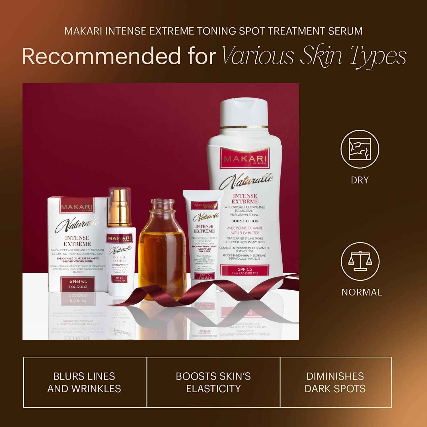 Makari Intense Extreme Toning Spot Treatment Serum SPF15 (1.7 oz) | Skin-Rejuvenating Serum with Shea Butter for Dry to Normal Skin Types | Helps Fade Blemishes, Soothe Wrinkles, and Brighten Skin