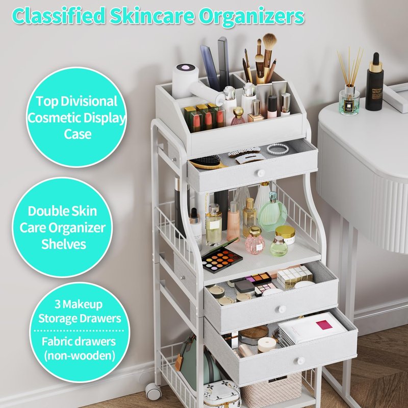 HapiRm Makeup Organizer Countertop with Drawer - Large Capacity Vanity Organizer with Dividers, Bathroom and Bedroom Desk Cosmetic Display Case for Storage Skincare, Makeup Brush, Dresser, Perfume