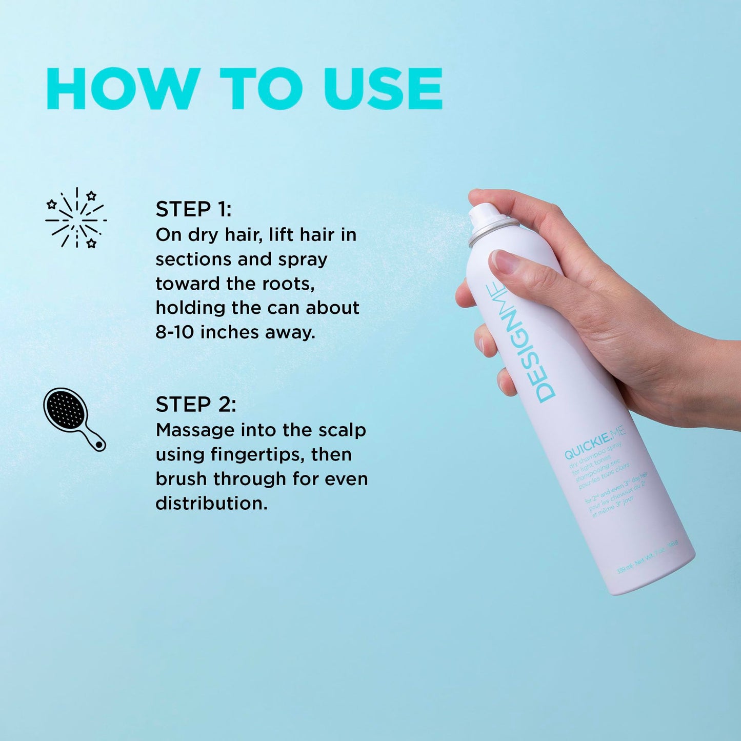 Design.Me QUICKIE.ME Dry Shampoo for Light Tones | Instantly Refreshes, Absorbs Oils | Root-Lifting Formula with Rice Starch | Residue-Free Waterless Spray for Blonde, Platinum, & Grey Hair